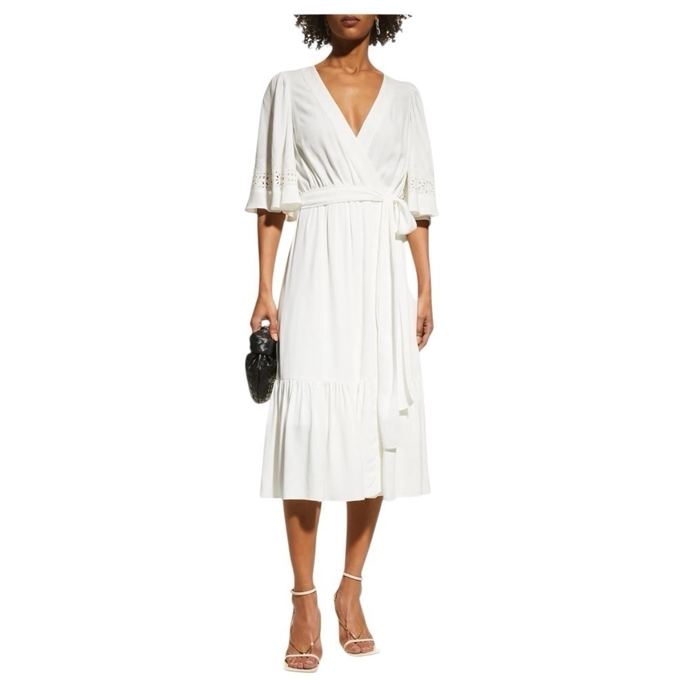 Kobi Halperin Ivory Elaine Eyelet Detail Tie-Waist Wrap Dress. Size XL.